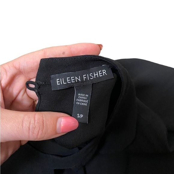 Eileen Fisher Black Surplice Wrap Silk Blouse - Picture 5 of 7